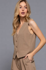 V-neckline Pin Stripe Woven Vest | Mixtshop LLC