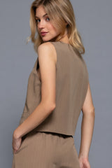 V-neckline Pin Stripe Woven Vest | Mixtshop LLC