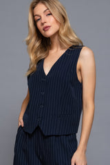 V-neckline Pin Stripe Woven Vest | Mixtshop LLC