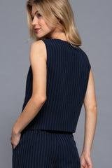 V-neckline Pin Stripe Woven Vest | Mixtshop LLC