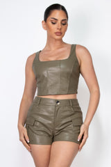 Faux Leather Square Zippered Crop Top | Mixtshop LLC
