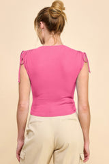 Ruching Shoulder Ribbed Top | Mixtshop LLC