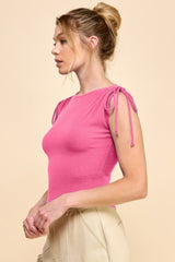 Ruching Shoulder Ribbed Top | Mixtshop LLC