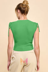 Ruching Shoulder Ribbed Top | Mixtshop LLC