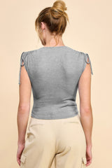 Ruching Shoulder Ribbed Top | Mixtshop LLC