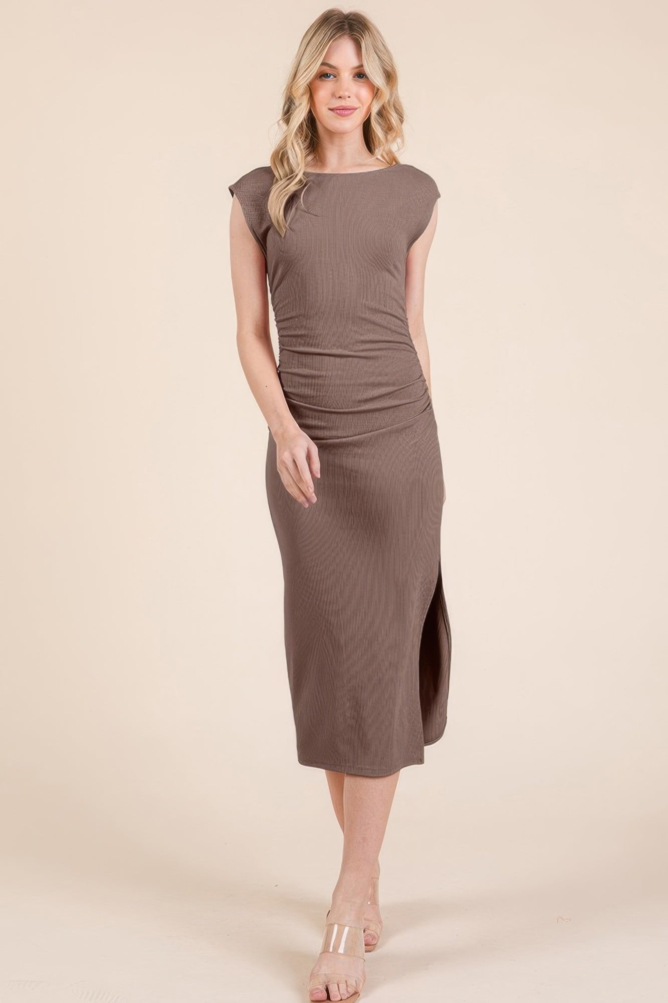 Cap Sleeve Boatneck Open Back Midi Dress | Mixtshop LLC