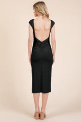 Cap Sleeve Boatneck Open Back Midi Dress | Mixtshop LLC