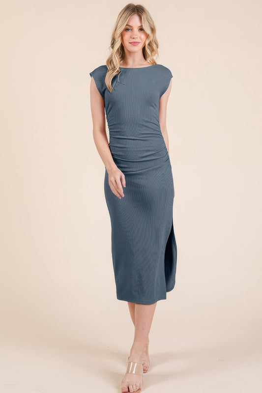 Cap Sleeve Boatneck Open Back Midi Dress | Mixtshop LLC