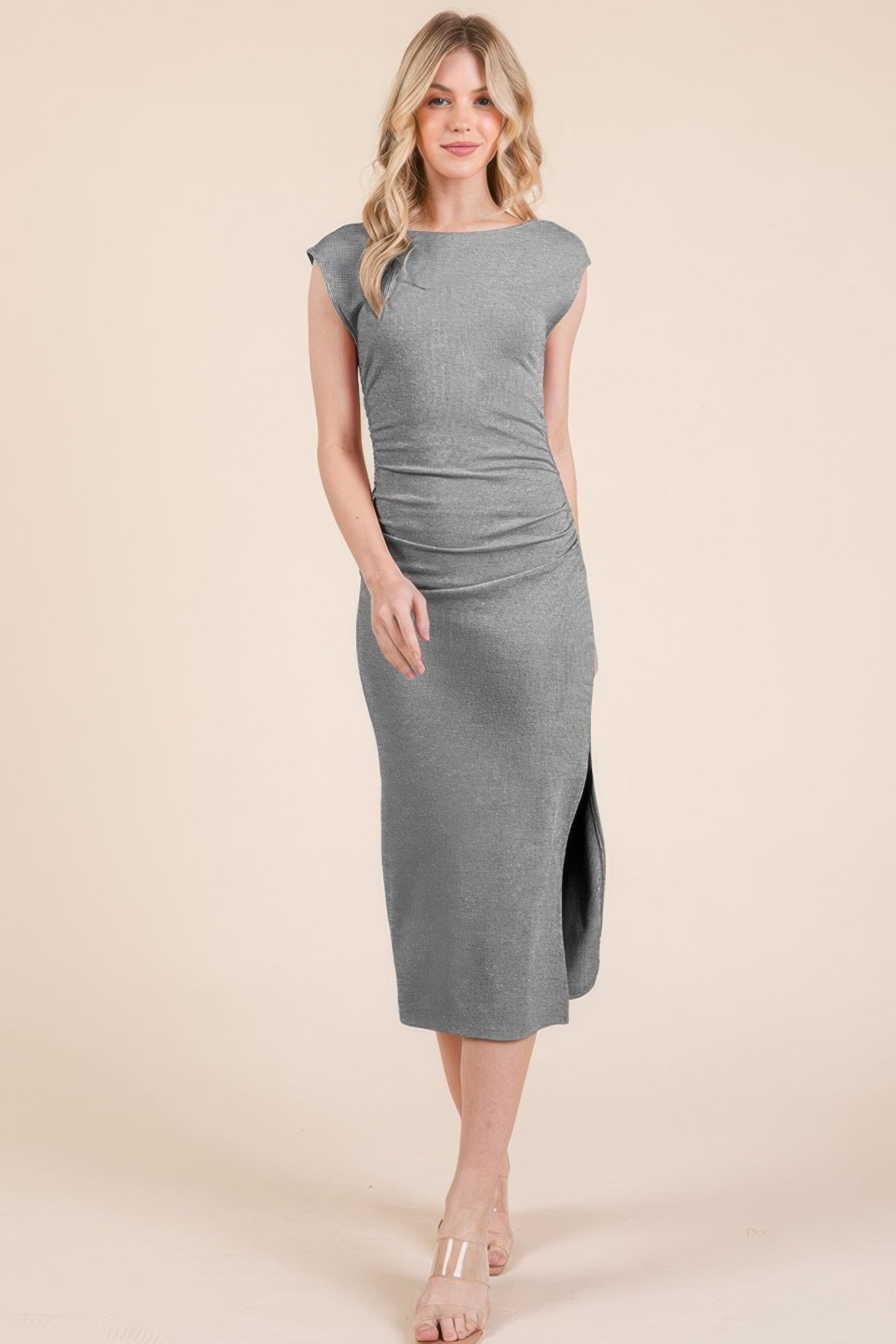 Cap Sleeve Boatneck Open Back Midi Dress | Mixtshop LLC
