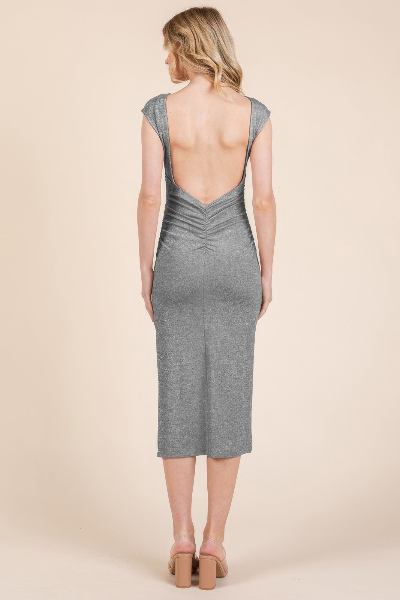 Cap Sleeve Boatneck Open Back Midi Dress | Mixtshop LLC