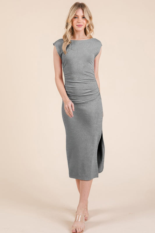 Cap Sleeve Boatneck Open Back Midi Dress | Mixtshop LLC
