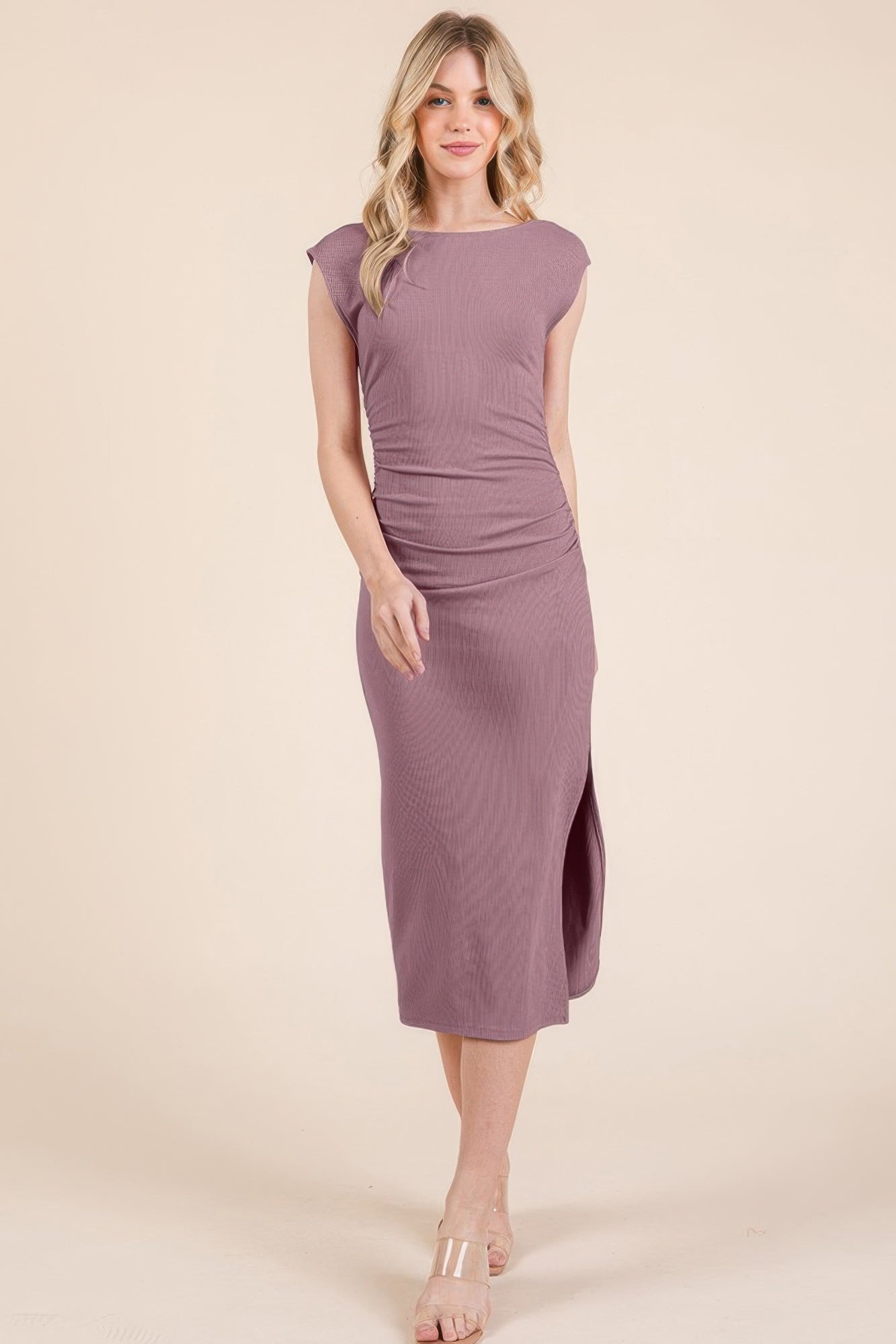 Cap Sleeve Boatneck Open Back Midi Dress | Mixtshop LLC