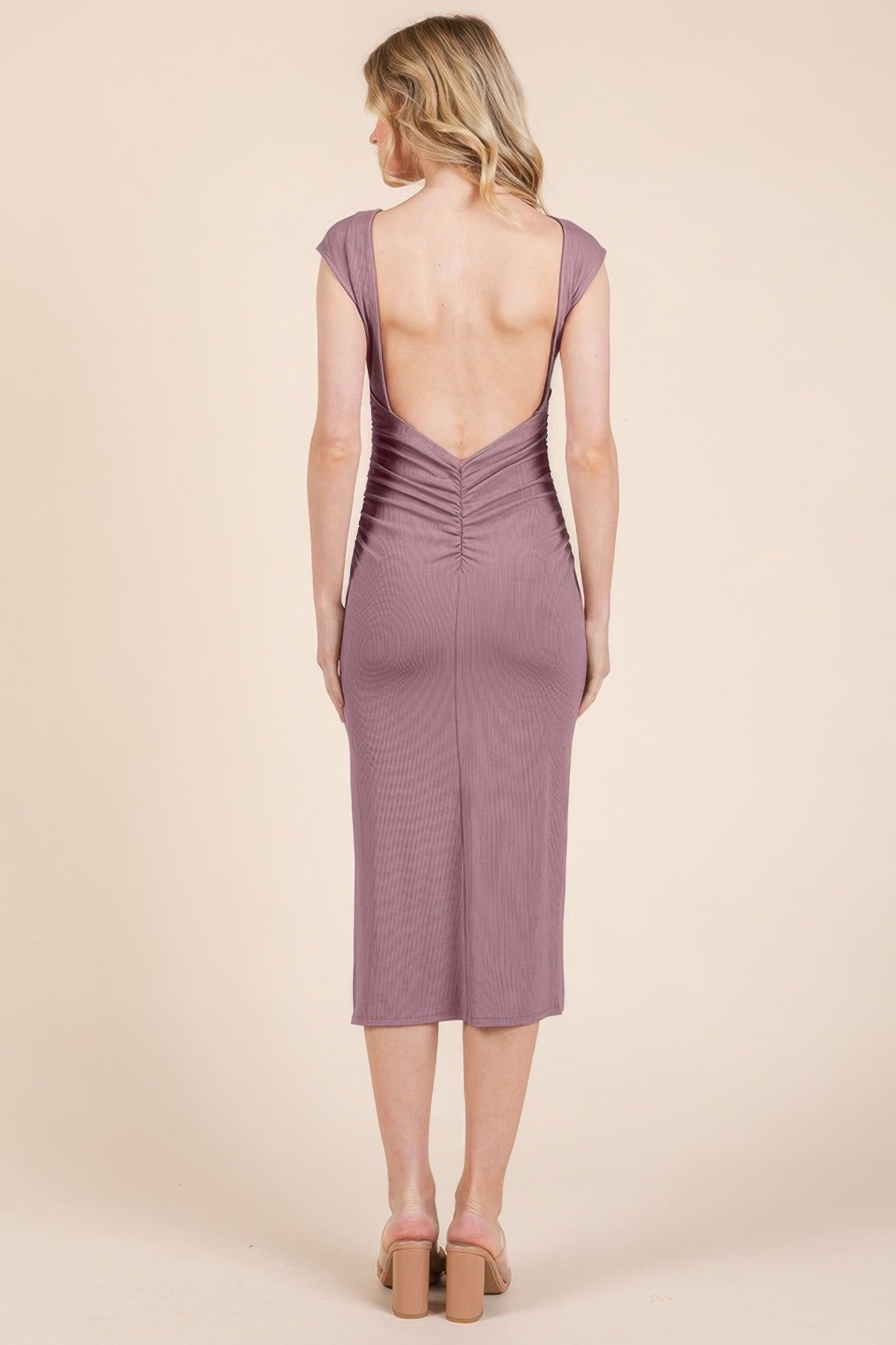 Cap Sleeve Boatneck Open Back Midi Dress | Mixtshop LLC