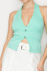 Halter Neck Buckled Open-back Top | Mixtshop LLC
