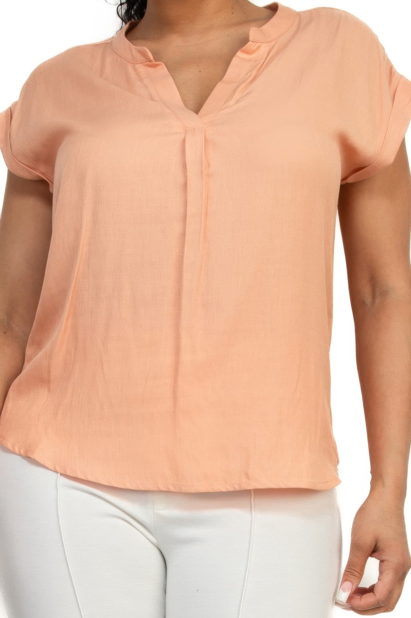 Solid V-collared Neck Top | Mixtshop LLC