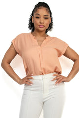 Solid V-collared Neck Top | Mixtshop LLC