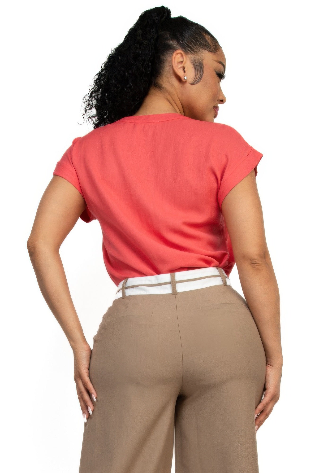 Solid V-collared Neck Top | Mixtshop LLC