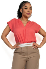 Solid V-collared Neck Top | Mixtshop LLC