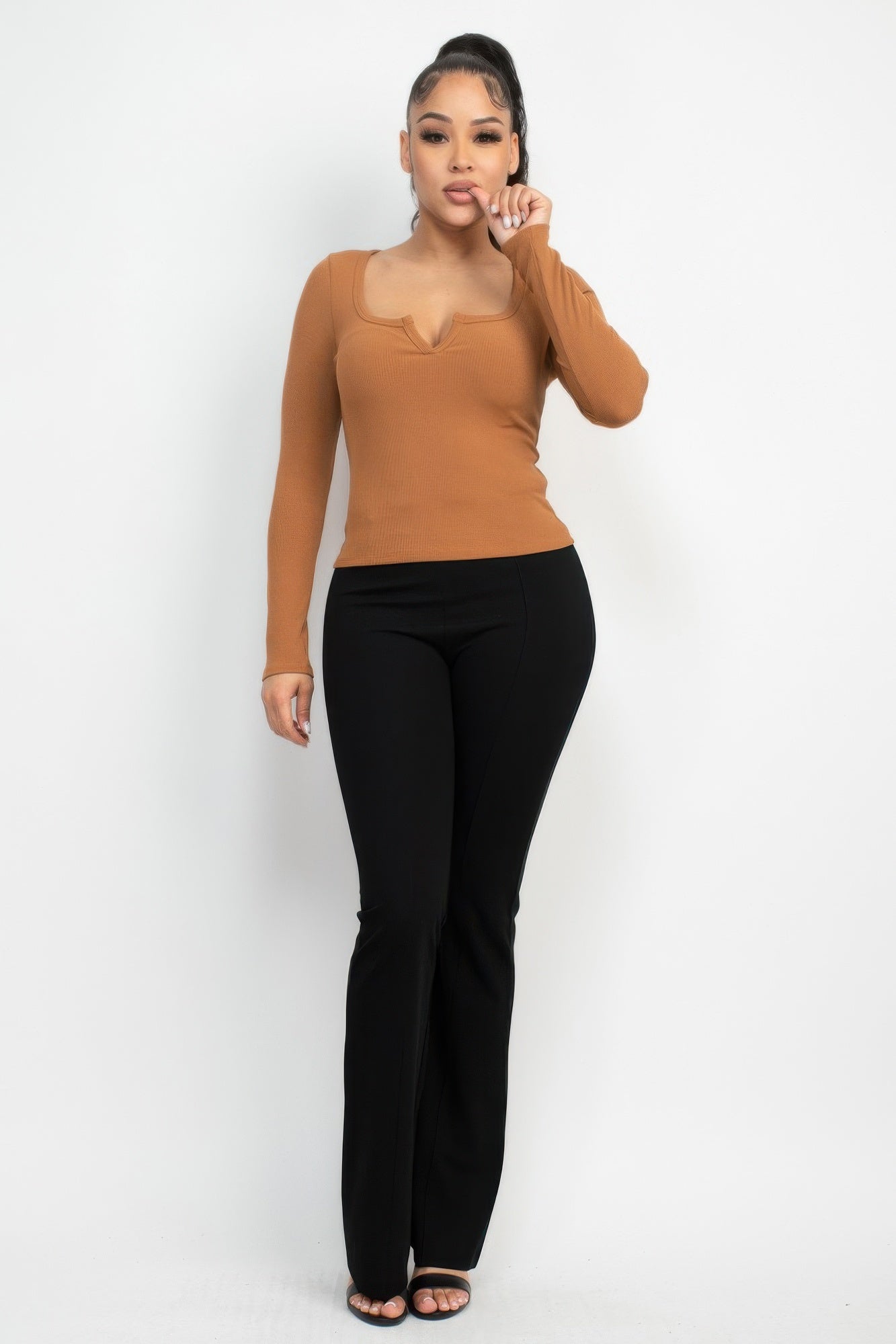 Solid V-collared Neck Top | Mixtshop LLC