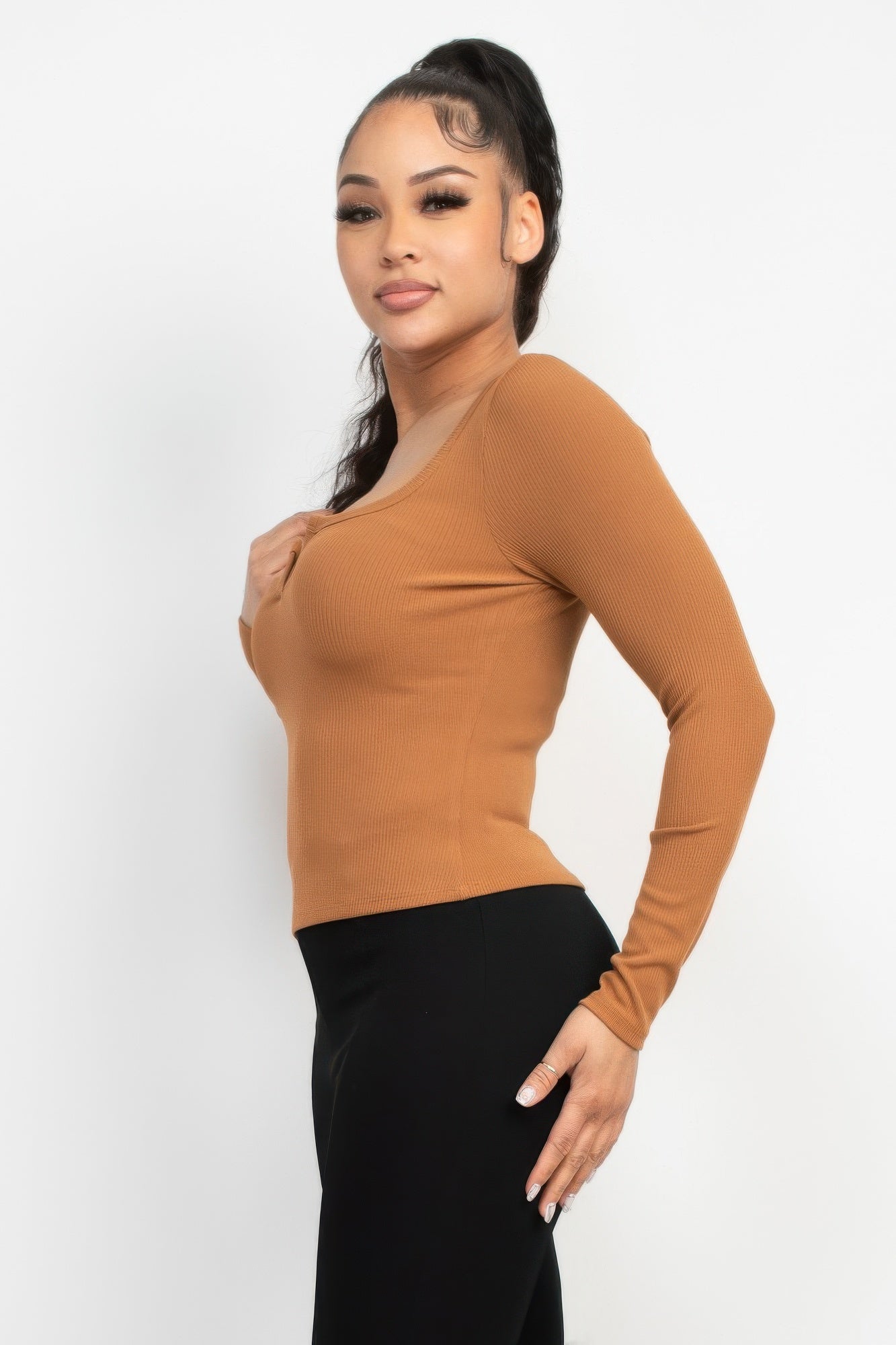 Solid V-collared Neck Top | Mixtshop LLC