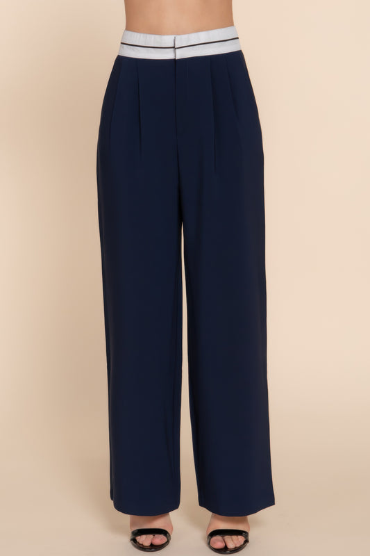 Contrast Waistband Straight Long Pants | Mixtshop LLC