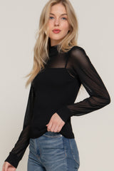 Long Slv Mesh Panel Detail Sweater Top | Mixtshop LLC