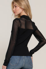 Long Slv Mesh Panel Detail Sweater Top | Mixtshop LLC