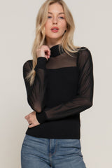 Long Slv Mesh Panel Detail Sweater Top | Mixtshop LLC