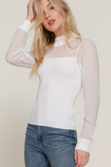 Long Slv Mesh Panel Detail Sweater Top | Mixtshop LLC