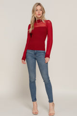 Long Slv Mesh Panel Detail Sweater Top | Mixtshop LLC
