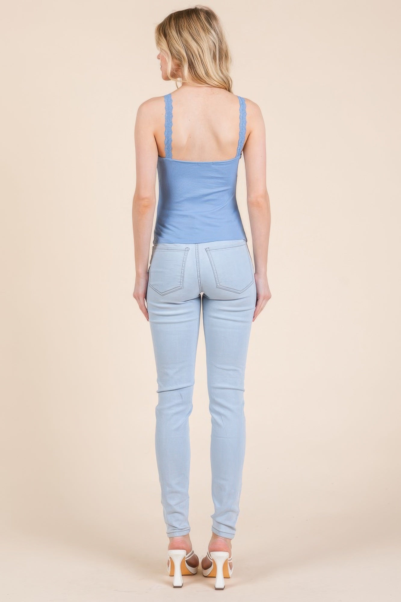 Ribbed V-neck Lace Trim With Strap Tank Top | Mixtshop LLC