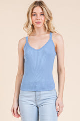 Ribbed V-neck Lace Trim With Strap Tank Top | Mixtshop LLC