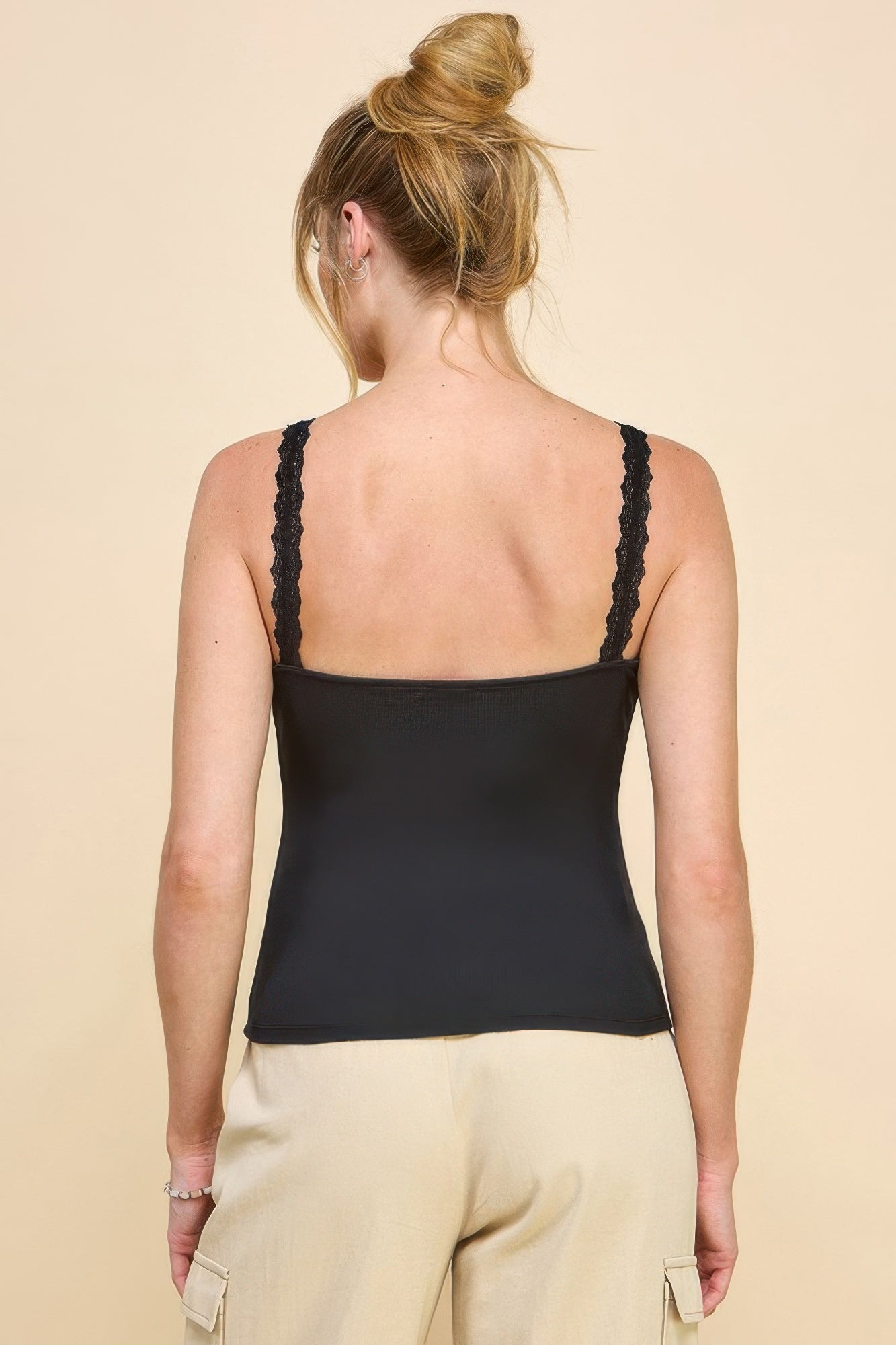 Ribbed V-neck Lace Trim With Strap Tank Top | Mixtshop LLC