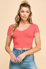 Short Sleeve V-neck Crop Top | Mixtshop LLC