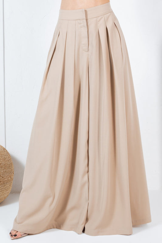 Large Hem Wide Leg Pleated Solid Pants | Mixtshop LLC