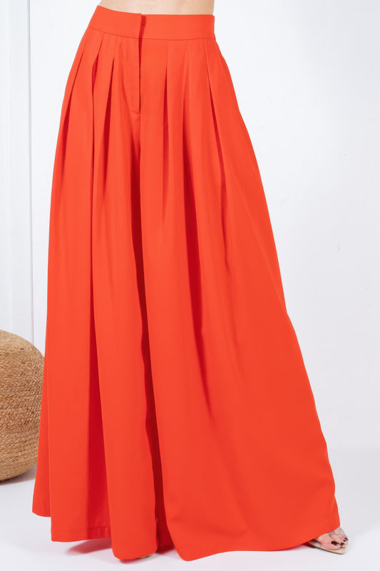 Large Hem Wide Leg Pleated Solid Pants | Mixtshop LLC