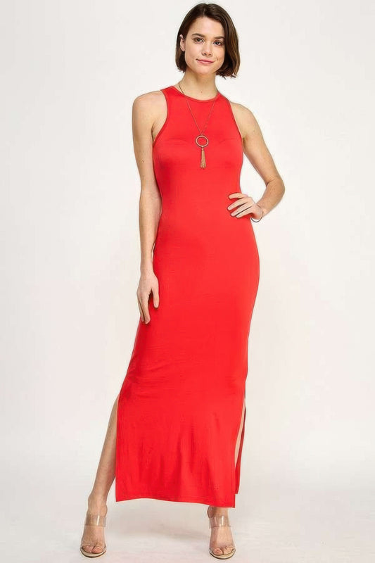 High Neck Side Slit Max Dress | Mixtshop LLC
