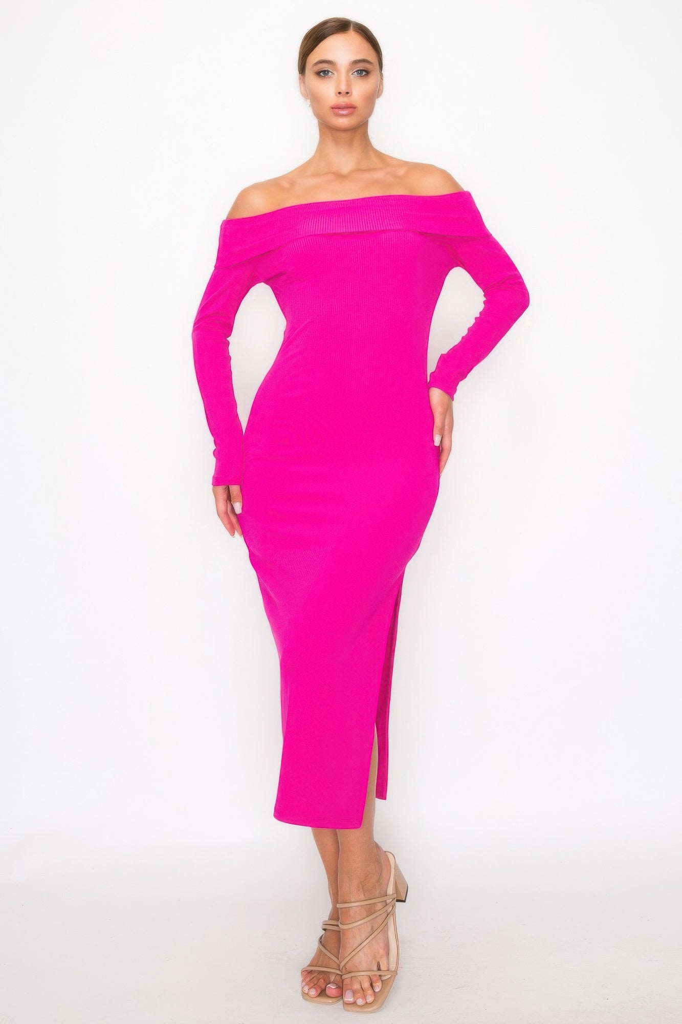 Off-shoulder Rib Midi Dress | Mixtshop LLC