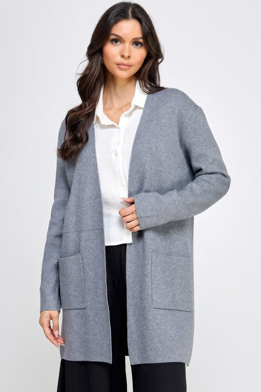 Basic Soft Long Line Open Front Sweater Cardigan | Mixtshop LLC