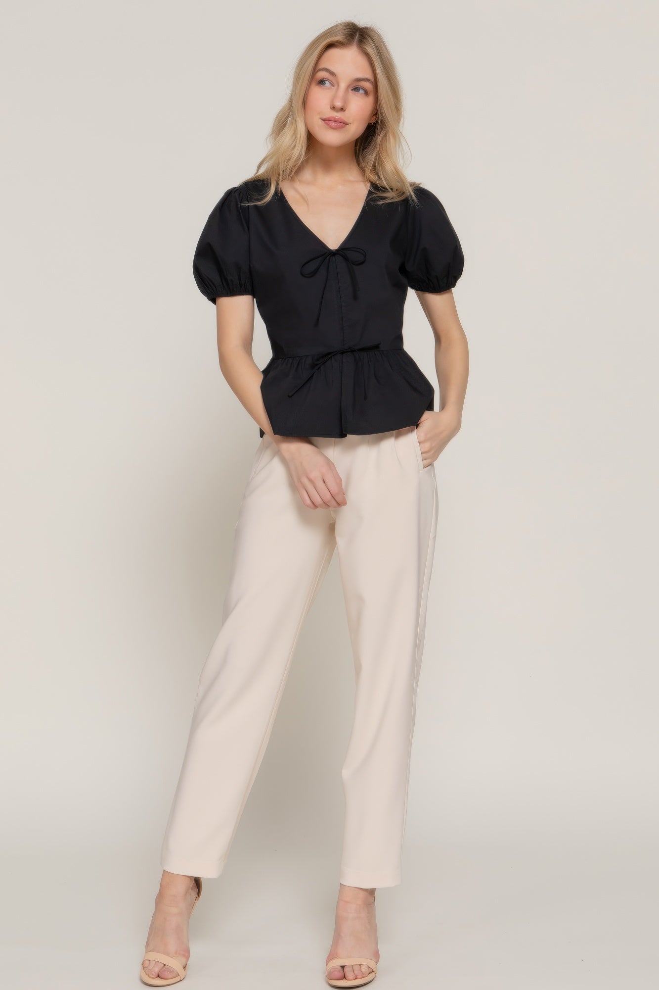 Short Puff Slv Tied Popline Top | Mixtshop LLC