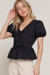 Short Puff Slv Tied Popline Top | Mixtshop LLC