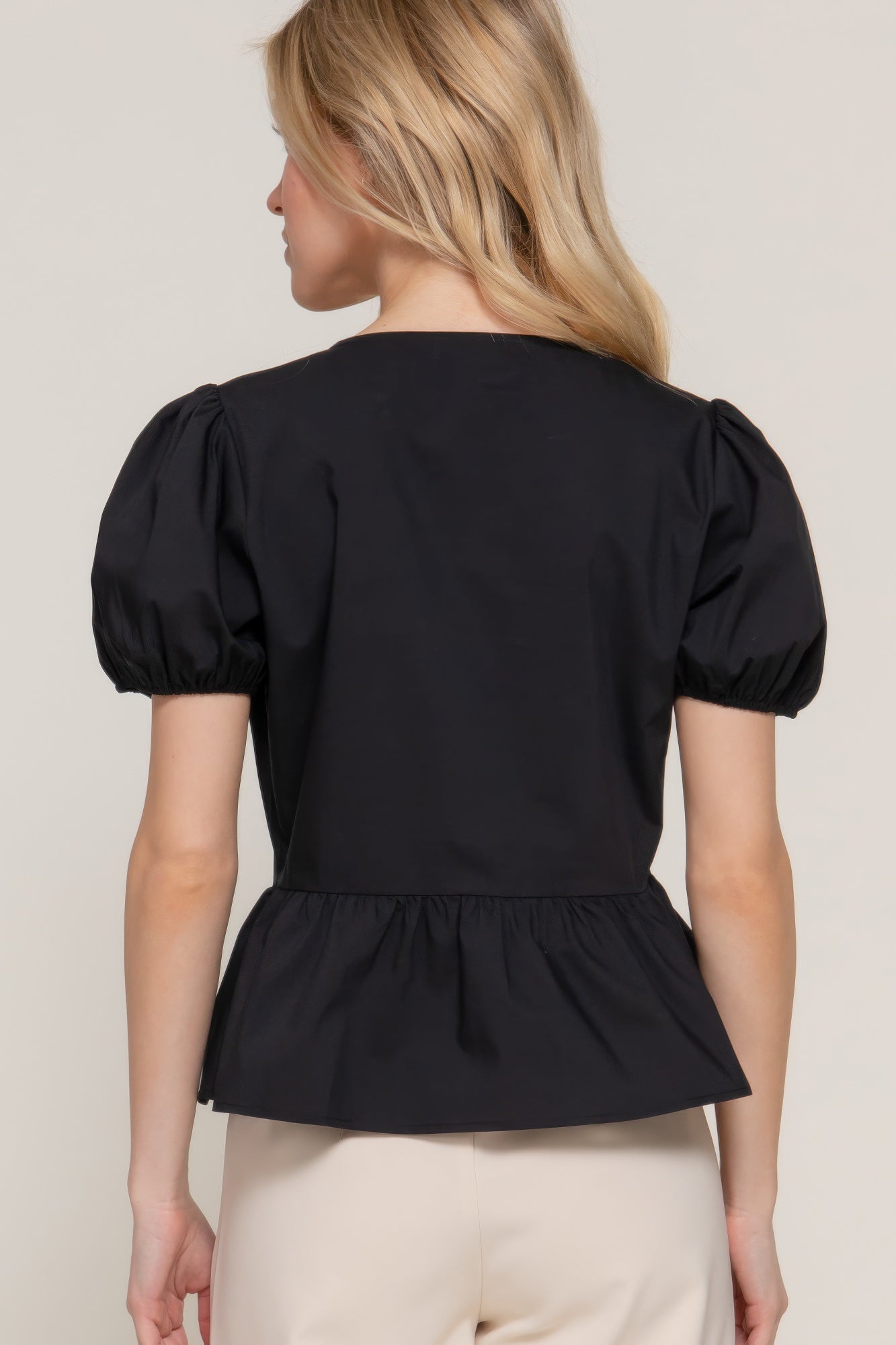 Short Puff Slv Tied Popline Top | Mixtshop LLC