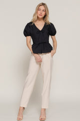 Short Puff Slv Tied Popline Top | Mixtshop LLC