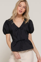 Short Puff Slv Tied Popline Top | Mixtshop LLC