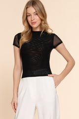 Short Cap Slv High Neck 2 Ply Mesh Top | Mixtshop LLC