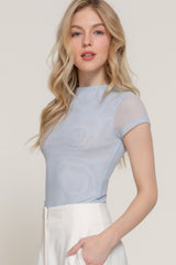 Short Cap Slv High Neck 2 Ply Mesh Top | Mixtshop LLC