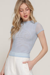 Short Cap Slv High Neck 2 Ply Mesh Top | Mixtshop LLC