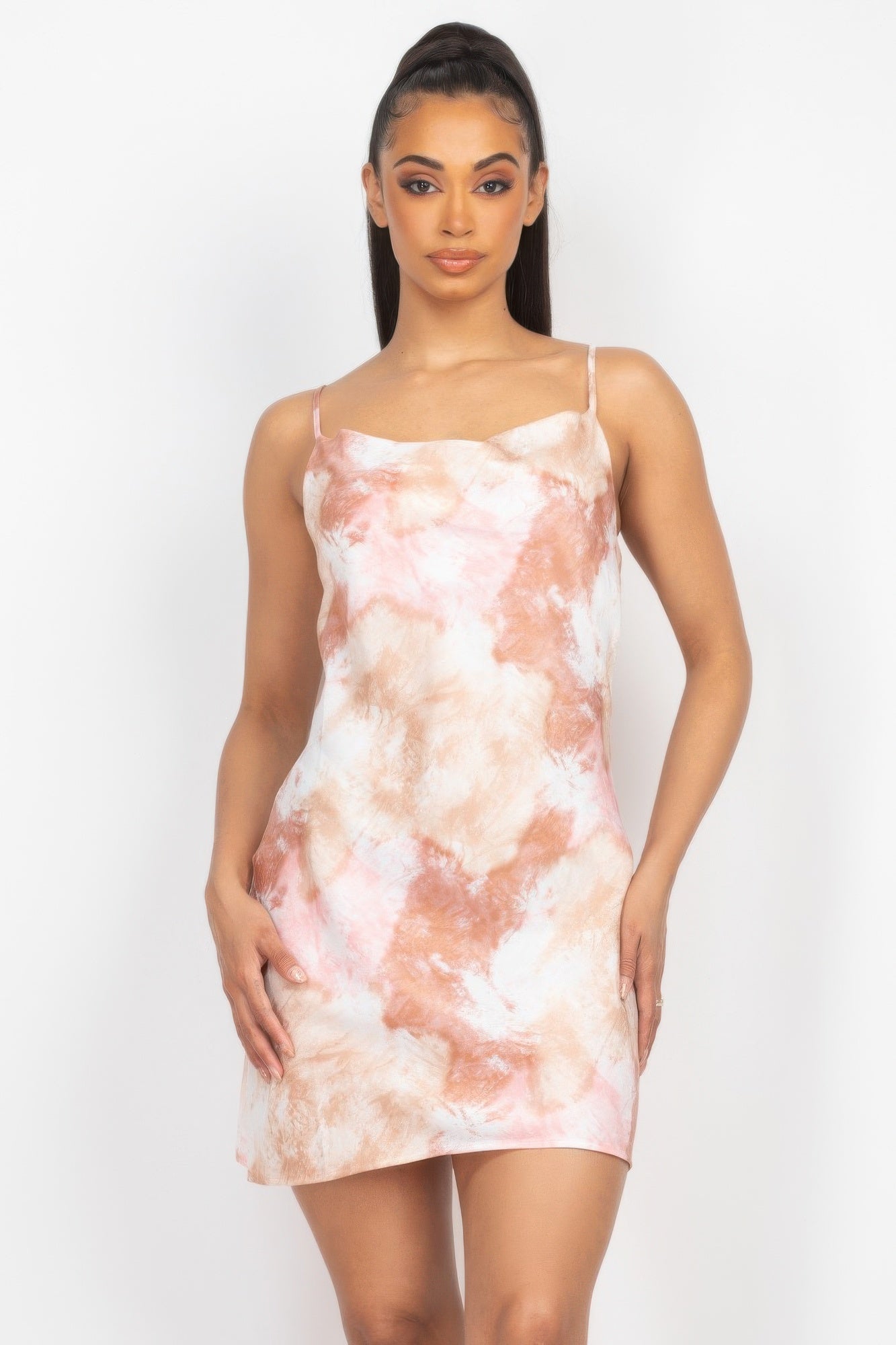 Satin Print Cowl Neck Dress | Mixtshop LLC