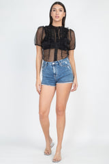 Sheer Ruffle-trim Dot Top | Mixtshop LLC