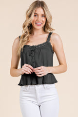 Lace Peplum Tie Front Ribbed Cami Top | Mixtshop LLC
